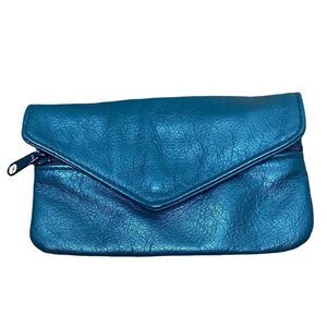 Tromet Dark green leather fold over snap wallet with two zippered compartments